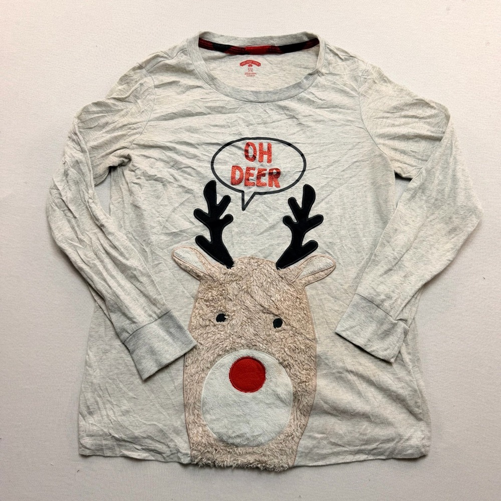 Holiday Time Reindeer Graphic Tee Kids Size Small 4-6 Gray Excellent Oh Deer